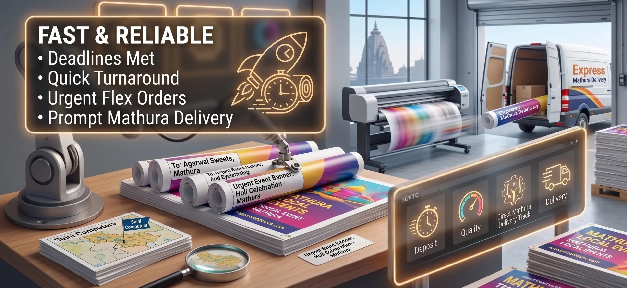 We understand deadlines. Our team is dedicated to providing quick turnaround times, even for urgent flex printing orders in Mathura.