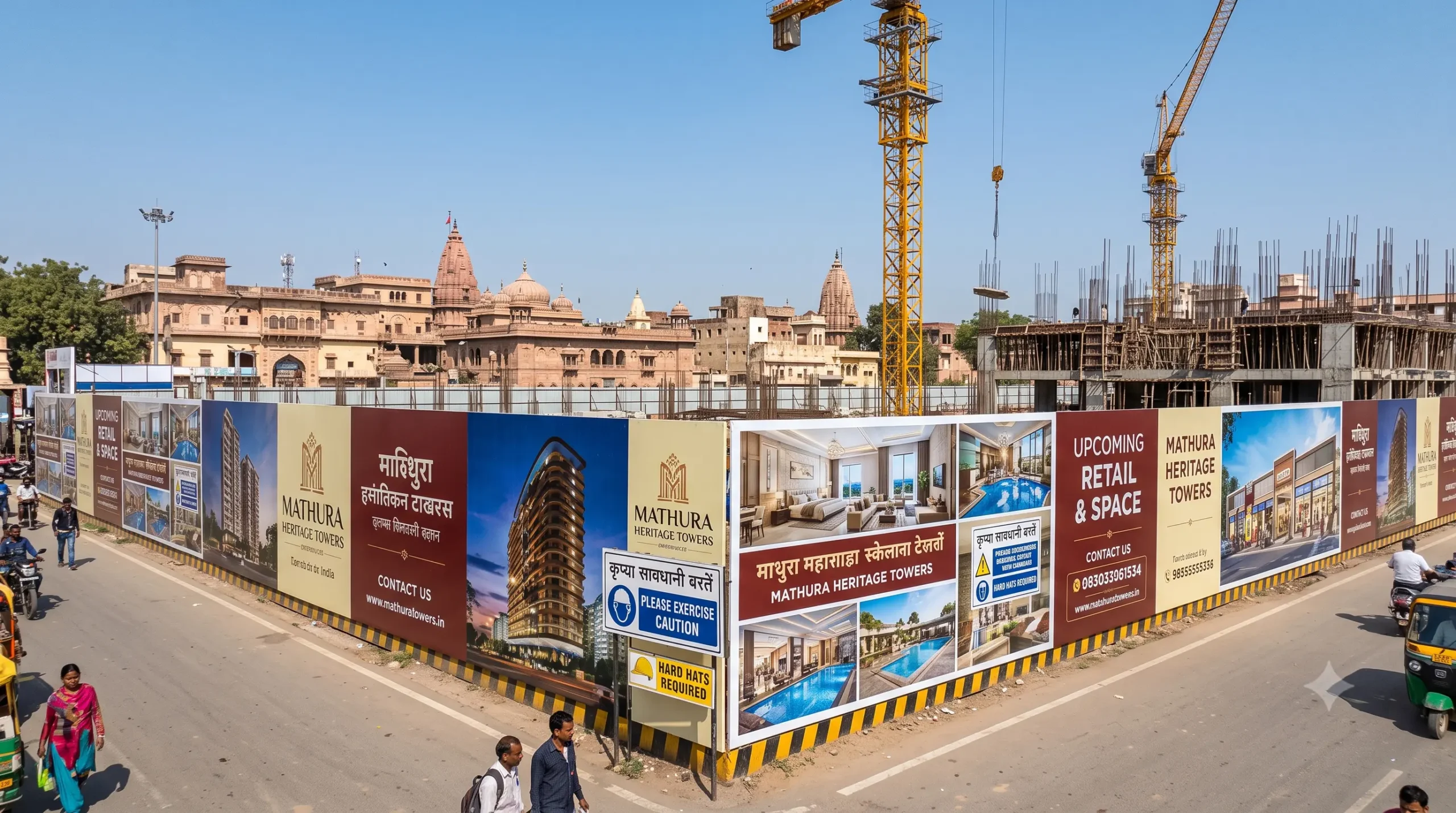 Large format outdoor hoardings for site enclosures, property launches, and directional signage.