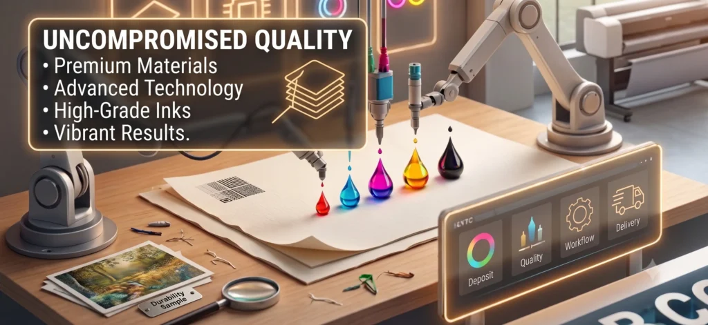 We use premium materials, the latest printing technology, and high-grade inks to ensure vibrant and long-lasting results