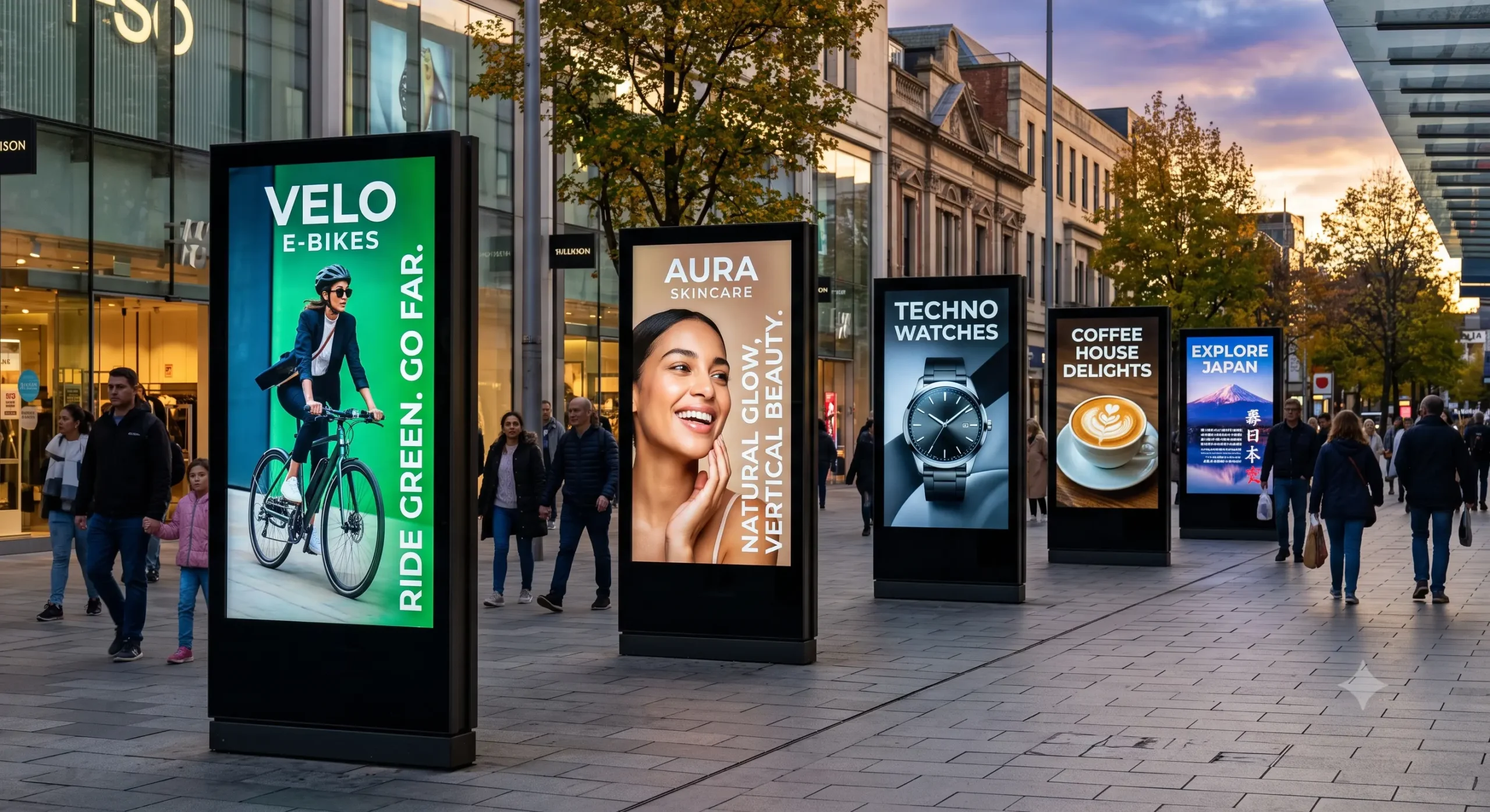 Sleek vertical standees and roll-up banners that perfectly complement your 9:16 aspect ratio social media video campaigns for a unified physical and digital marketing strategy.